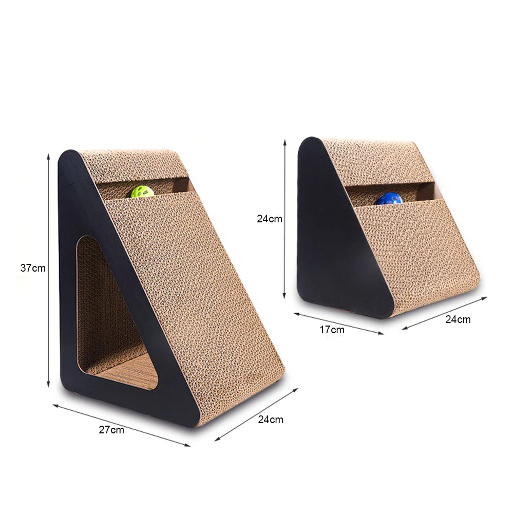 2 In 1 Cat Scratcher Cardboard Triangles Shaped With Spinnings Balls Sturdy Anti-Scratch Relieves Cat Stress Toy For Pet Use