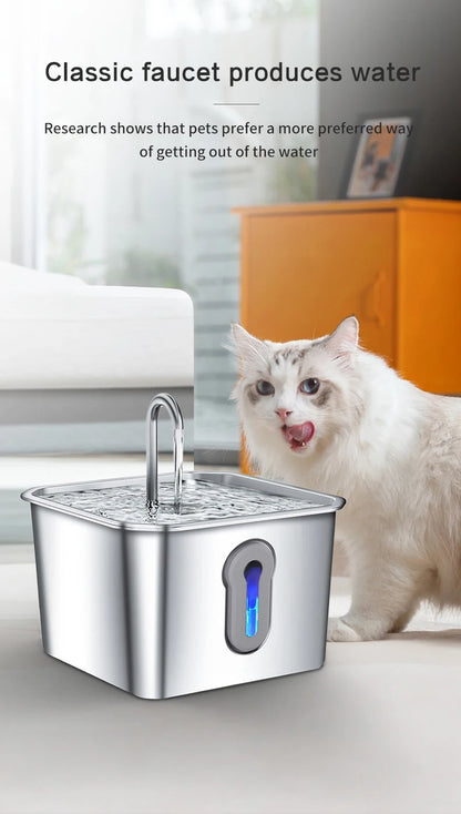 304 Stainless Steel Cat Water Fountain - 4.0L Capacity With High-Power Silent Pump USB Adapter Triple Filtration Cat Accessories