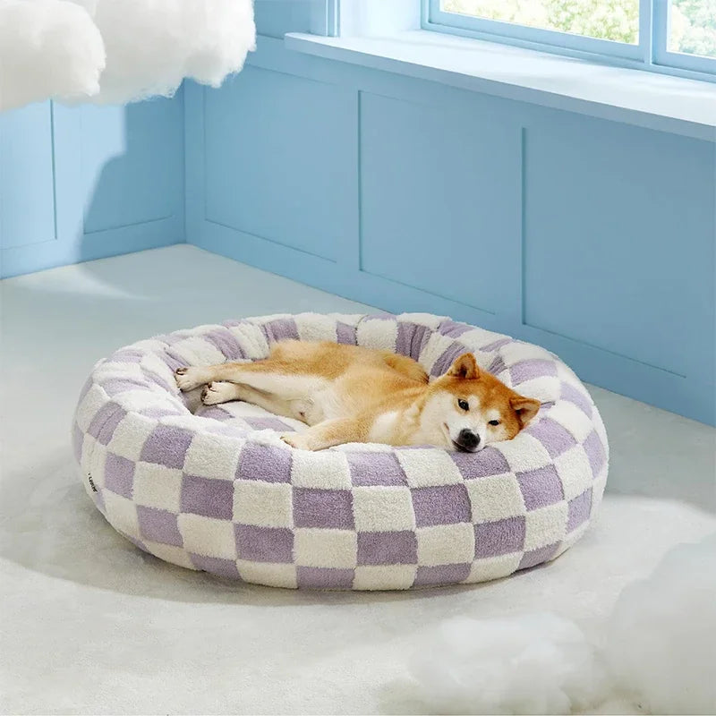 50CM/60CM Round Pet Dog Bed Doughnut Soft Plush Warm Cat Bed Anti-anxiety Soothing Pet Bed Detachable and Washable