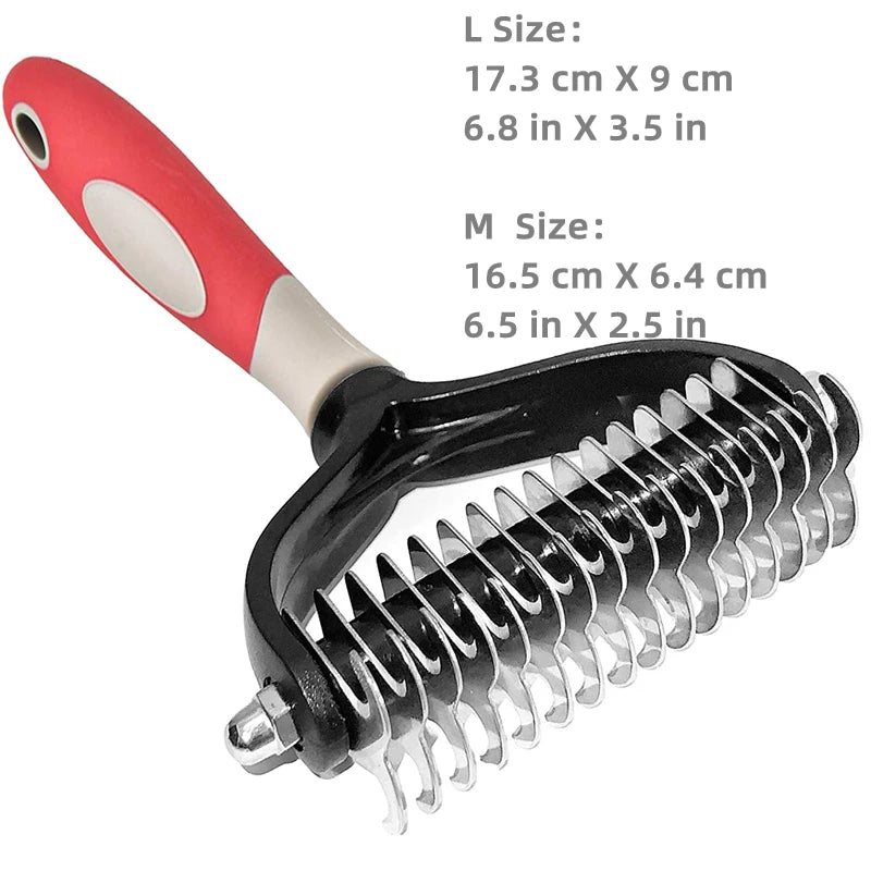 Pets Stainless Steel Grooming Brush Two-Sided Shedding and Dematting Undercoat Rake Comb for Dog Cat Remove Knots Tangles Easily