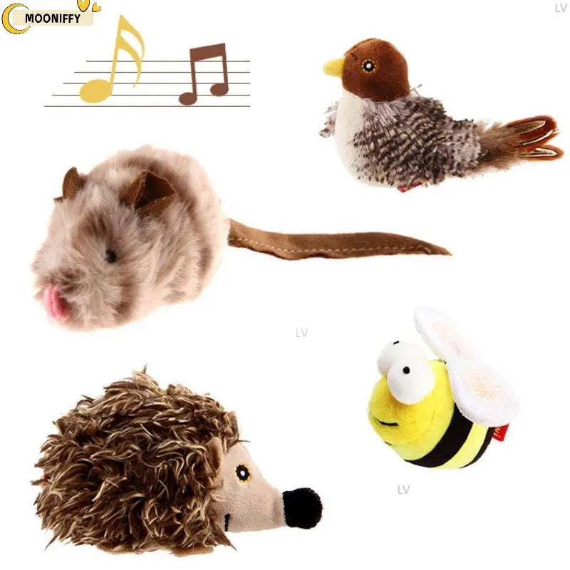 Pet Cat Toy Sparrow Insects Mouse Shaped Bird Simulation Sound Oft Stuffed Toy Pet Interactive Sounding Plush Doll Pet Supplies