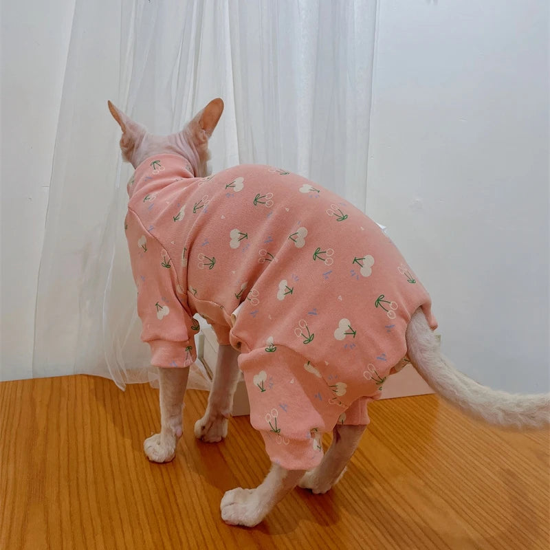 Sphynx Cat Warm Coat in Spring Hairless Cat Clothes Soft Cotton Turtleneck Jumpsuit For Devon Rex Sweet Sweatshirt For Kittens