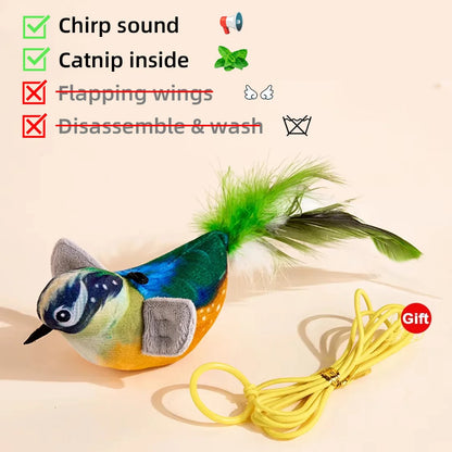 Interactive Cat Toys Rechargeable Electric Flapping Wings Bird Cat Toy Sound Chirping Bird Catnip Touch Activated Plush Toy