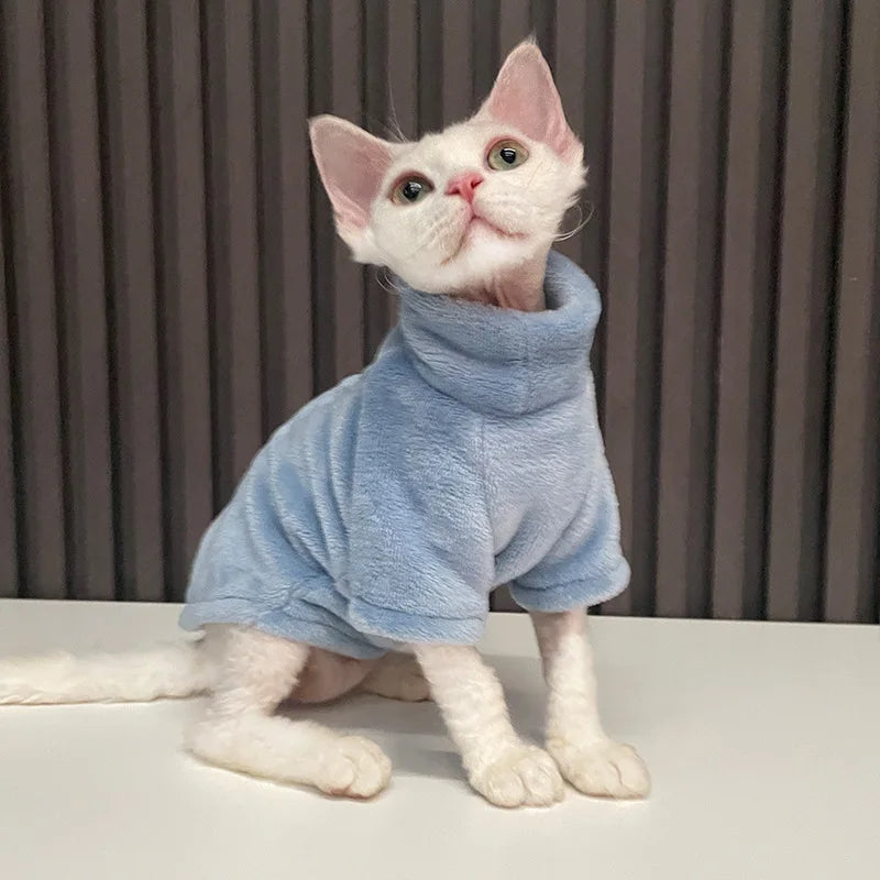 Sphynx Cat Sweater Coat Turtleneck Winter Warm Hairless Cat Clothes Soft Fluff Pullover Shirt Puppy Jacket Chihuahua Clothing