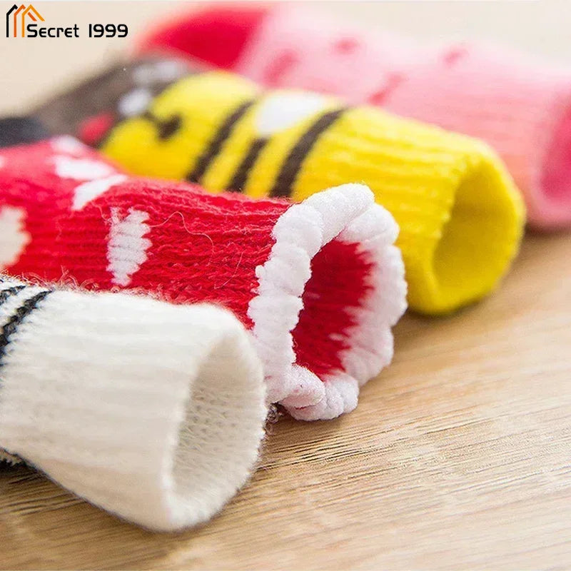 4pcs Winter Pet Dog Socks Small Cat Knit Warm Socks Dog Anti-slip Socks Chihuahua Thick Paw Protector Booties Pet Accessories