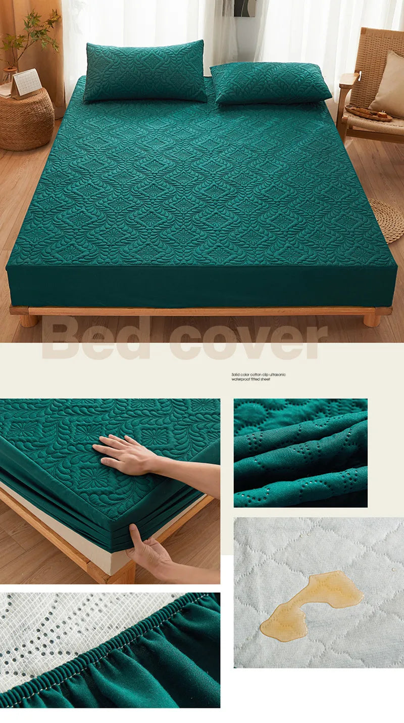 Quilted Waterproof Mattress Cover Embossed Bedding Mattress Protector Anti-mite Anti-bacterial Fitted Bed Sheet No Pillowcase