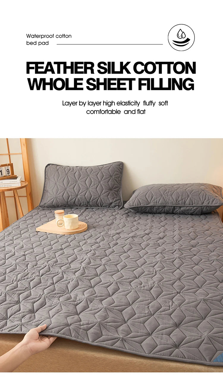 bed Mattress Topper with Elastic Band Quilted Protector Pad Bedspread Winter Mattress Cover for Single/Double Bed 140/160