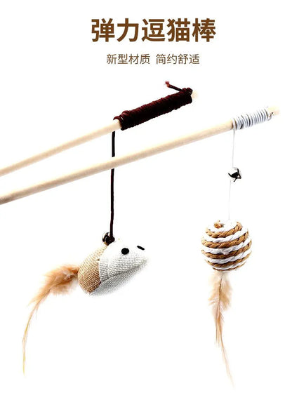 1PC Teaser Feather Toys Kitten Funny Colorful Rod Cat Wand Toys Wood Pet Cat Toys Interactive Stick Pet Cat Supplies