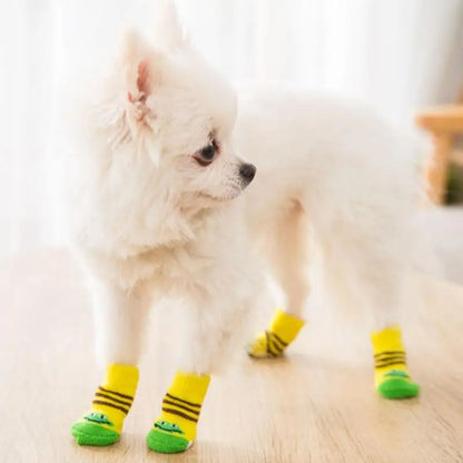 4pcs/Set Cute Puppy Dog Knit Socks Autumn Winter Pet Socks Anti-Slip Knitted Small Dogs Shoes Warm Paw Protector Dog Accessories