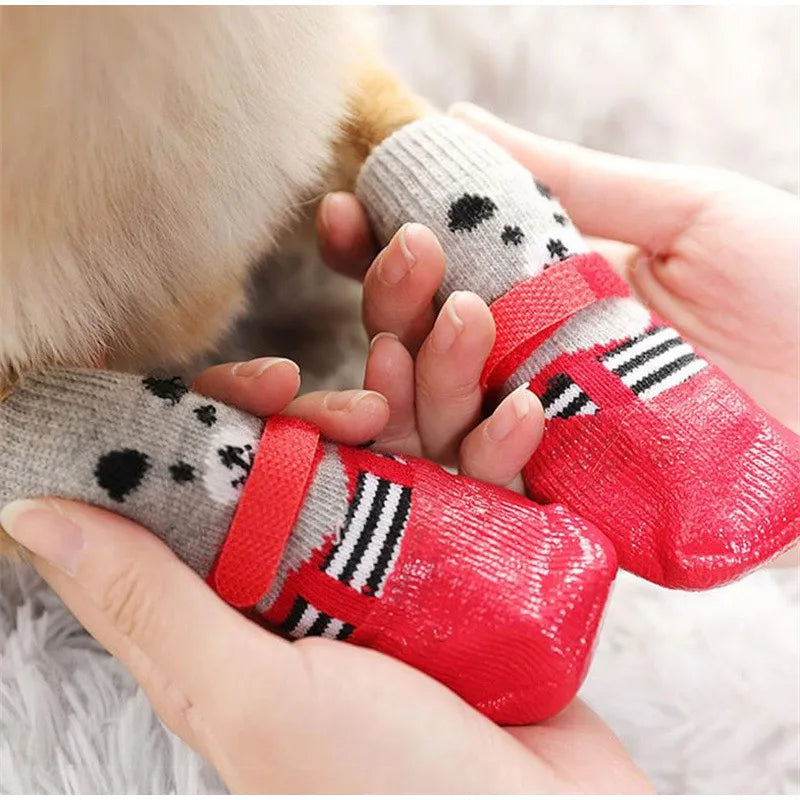 Waterproof Pet Dog Boots Shoes Creative Velcro Dogs Knitting Warm Socks Outdoor Dog Walking Anti-slip Rain Snow Boots