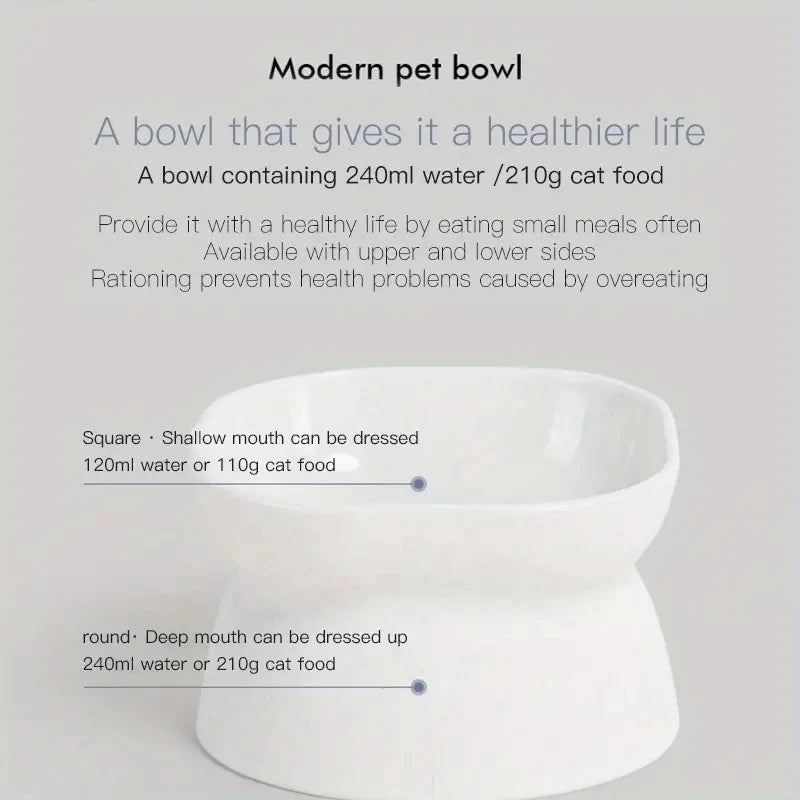 Classic Neck Protection And Anti Rollover Cat Pet Tableware With Large Opening And High Foot Plastic Cat Bowl