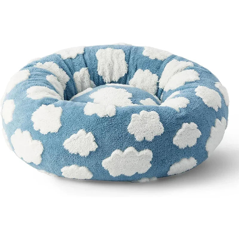 50CM/60CM Round Pet Dog Bed Doughnut Soft Plush Warm Cat Bed Anti-anxiety Soothing Pet Bed Detachable and Washable