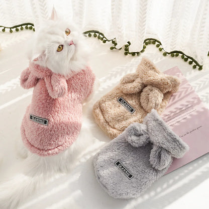 Rabbit Ear Comfortable Cotton Fleece Hooded Pet Clothing Autumn and Winter Clothes Cat Warm Hoodie Dog Clothing Supplies