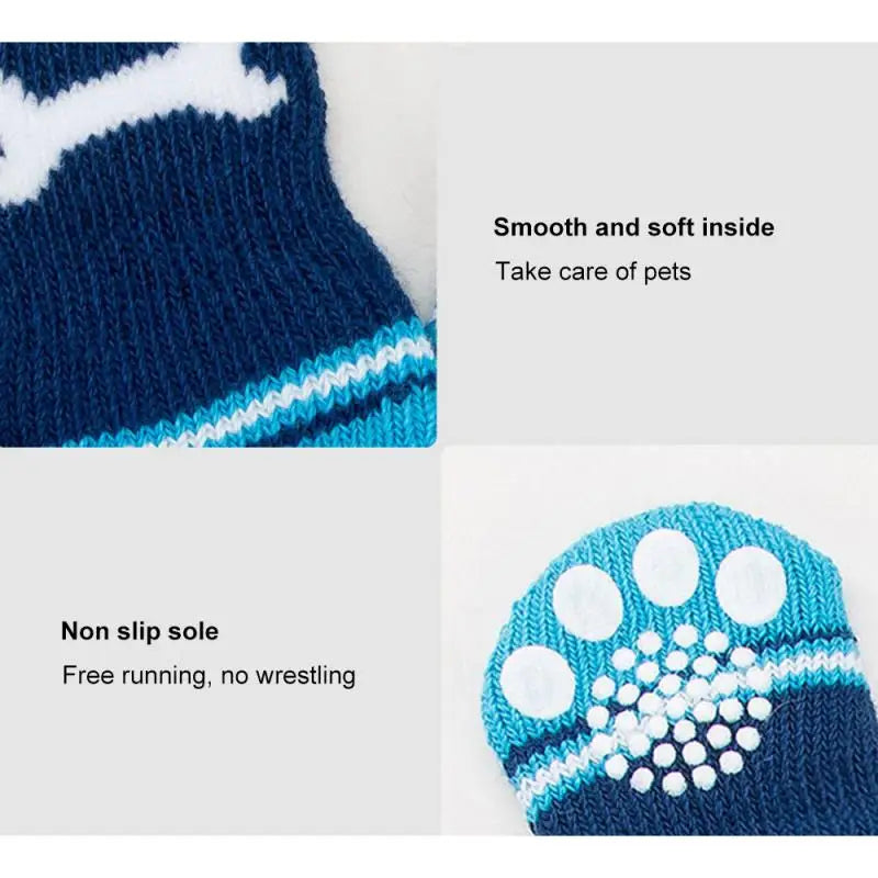 4pcs/Set Cute Puppy Dog Knit Socks Autumn Winter Pet Socks Anti-Slip Knitted Small Dogs Shoes Warm Paw Protector Dog Accessories