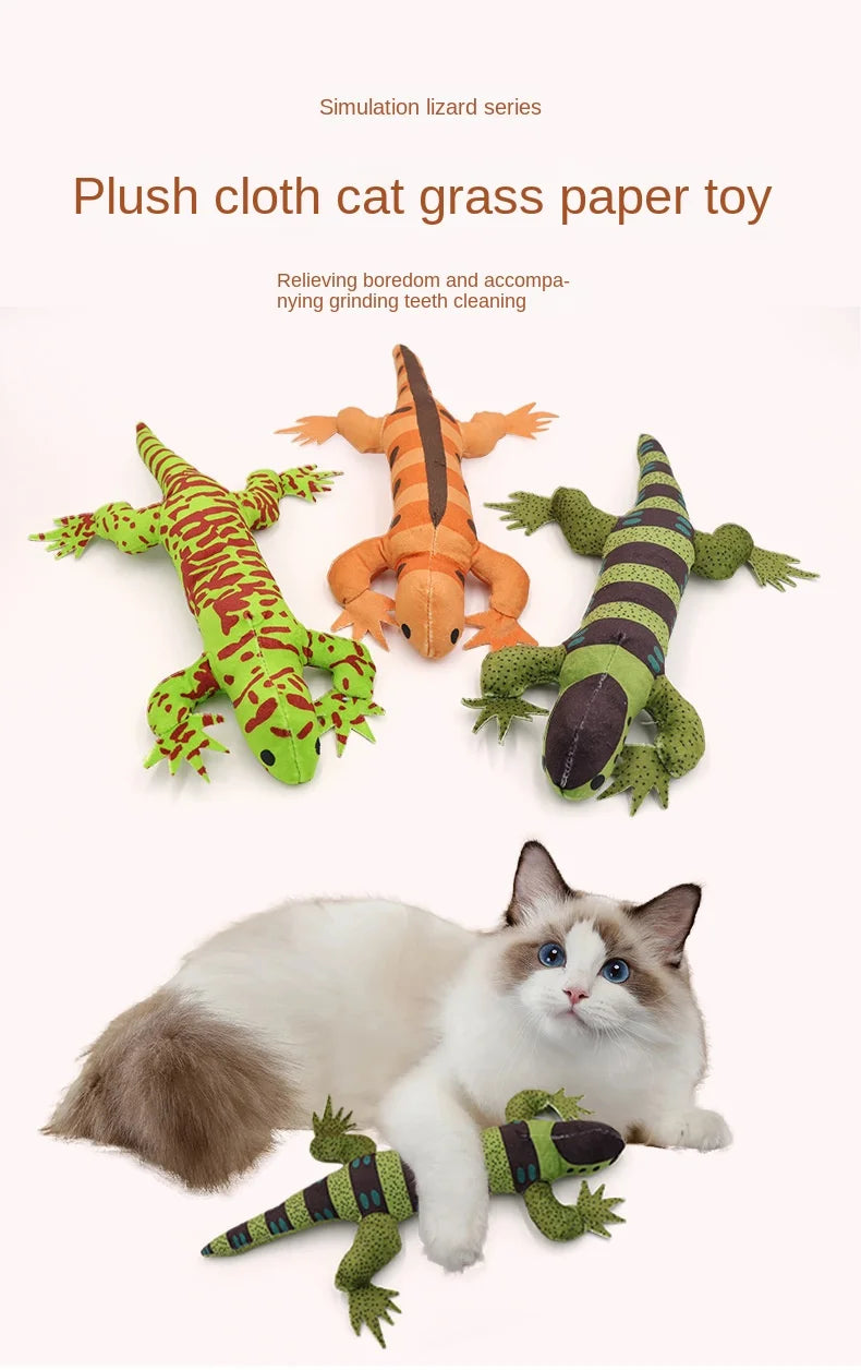 New Simulation Lizard Cat Toy with Ringing Paper Catnip Plush Toy Interactive Bite Pet Cat Toy