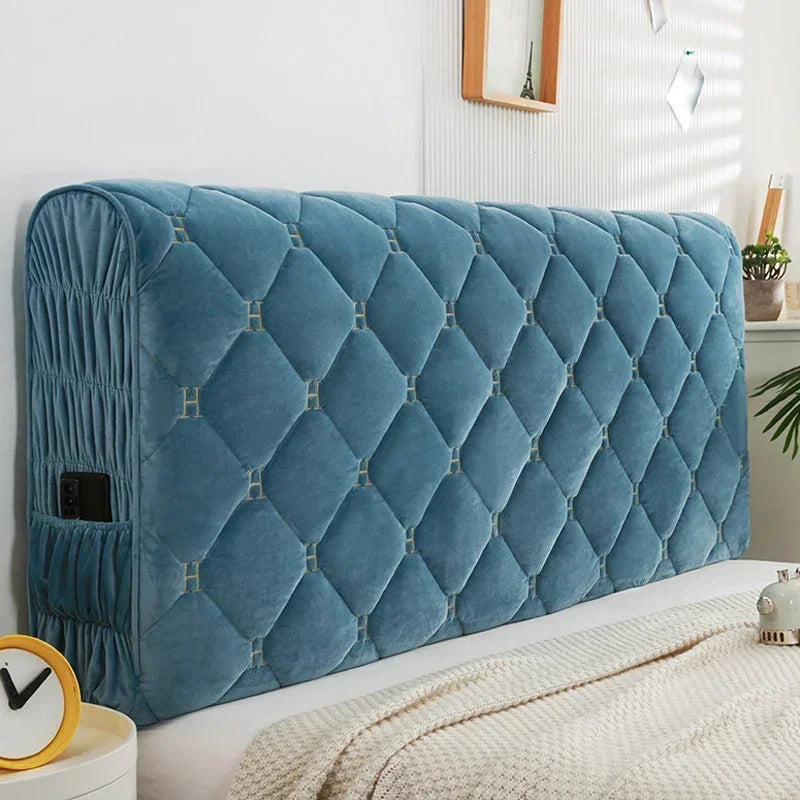 Bed Thicken Luxury Velvet Quilted Headboard Cover Solid Color High Grade All-inclusive Bedside Cover Soft Plush Bed Head Cover