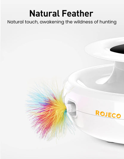 ROJECO 2 in 1 Smart Cat Toys Automatic Feather Fun Ball Toy Set For Cat Dog 5 Modes Electronic Interactive Pet Toy Accessories