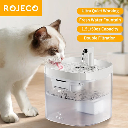 ROJECO Smart Cat Water Fountain Automatic Pet Water Dispenser For Cats Dog Drinking Purifier Fountain with Recirculate Filters