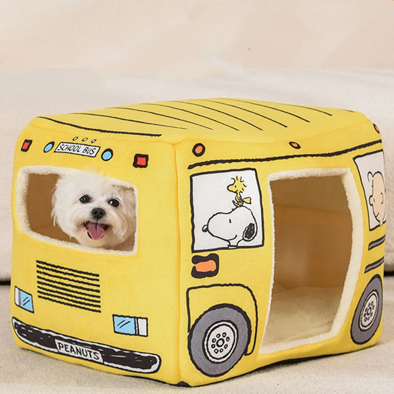 Peanuts Cat Nest Kennel Cartoon Pet Waterloo Charlie Snoopy Bus Pet Sleeping Pad Cat Nest Cute Small Dog Kennel Gift Foldable