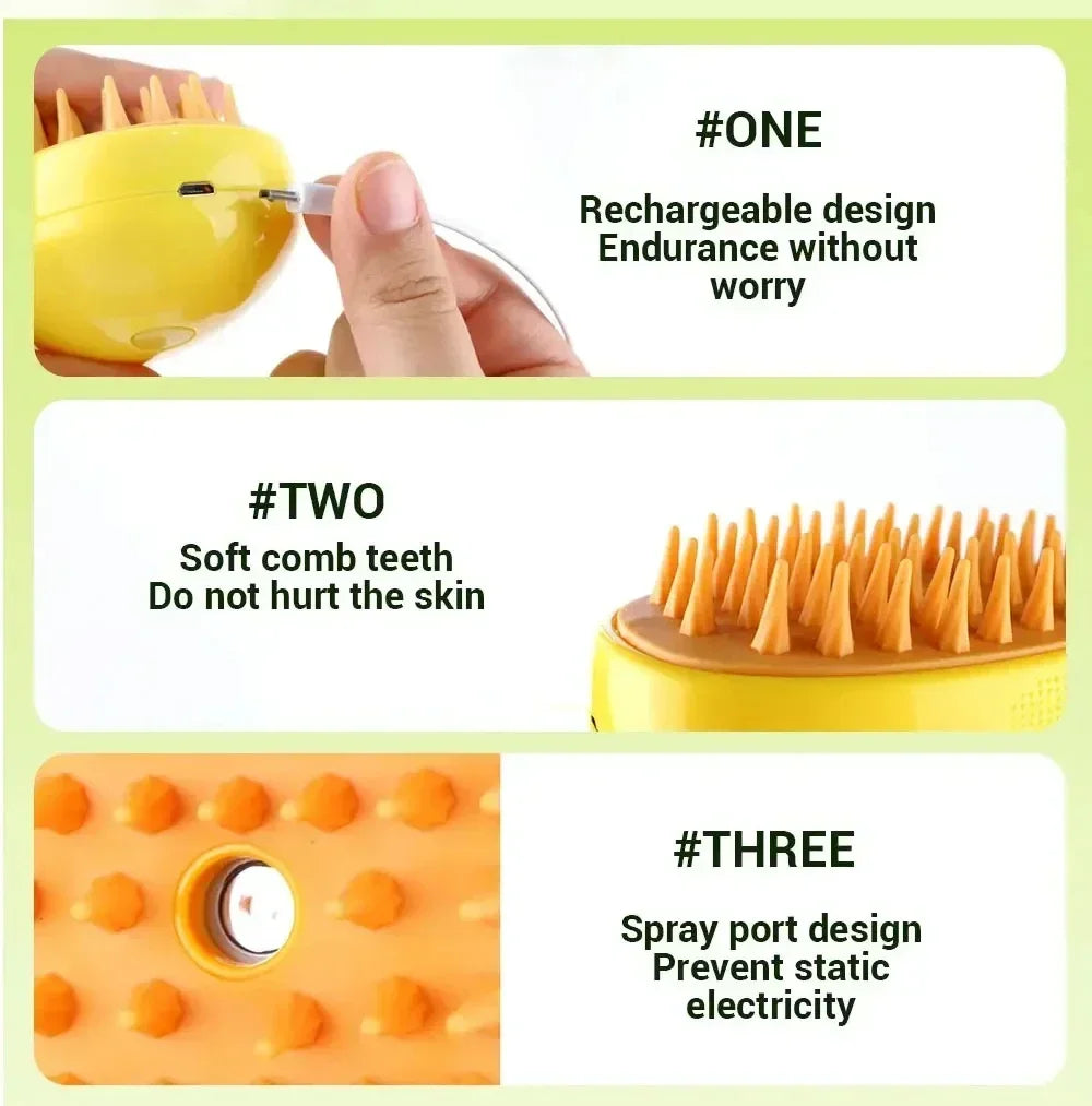 Cat Dog Steam Brush Cat Comb Spray Massage Brush 3in1 Anti-cat Fur Brush Folding Rotatable Floating Hair Bath Hair Removal