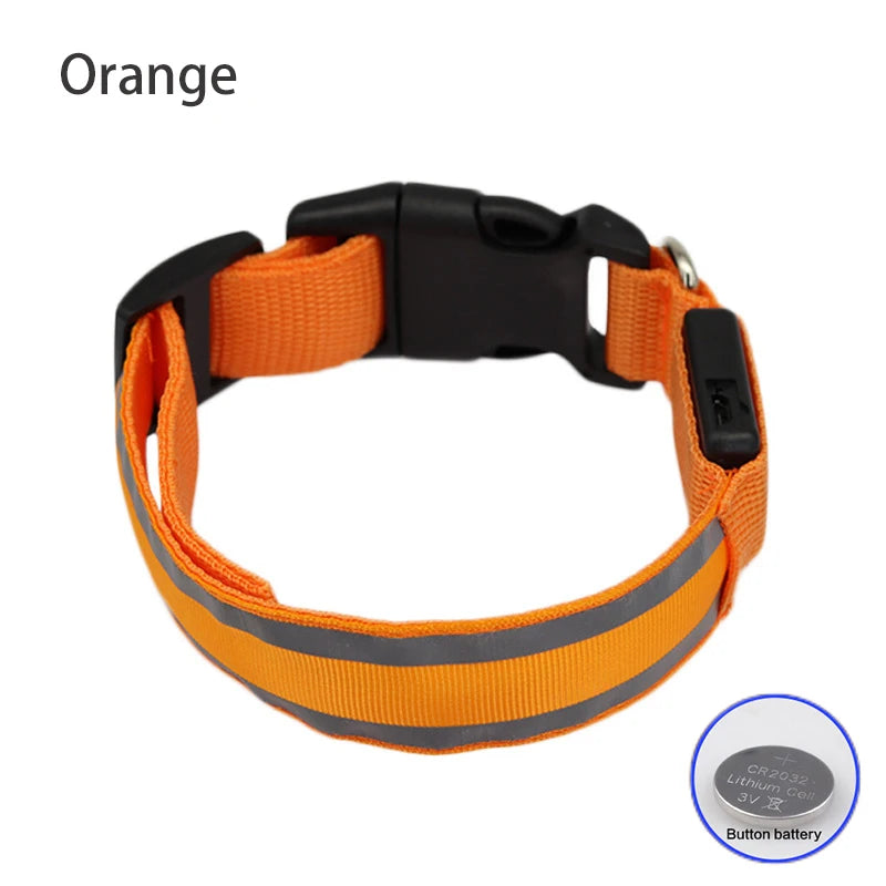 USB Rechargeable/Button Battery Dog Collar Light Luminous Flashing Glowing Nylon Reflective LED Dog Collar Night Safety For Cats