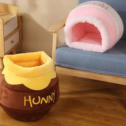 Cat Bed House Removable Plush Mat Cats Puppy Four Seasons Cushion Basket Honey Jar Shape Machine Washable Pet Accessories