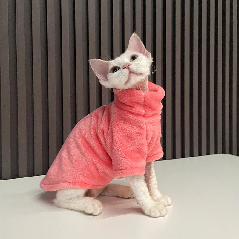 Sphynx Cat Sweater Coat Turtleneck Winter Warm Hairless Cat Clothes Soft Fluff Pullover Shirt Puppy Jacket Chihuahua Clothing