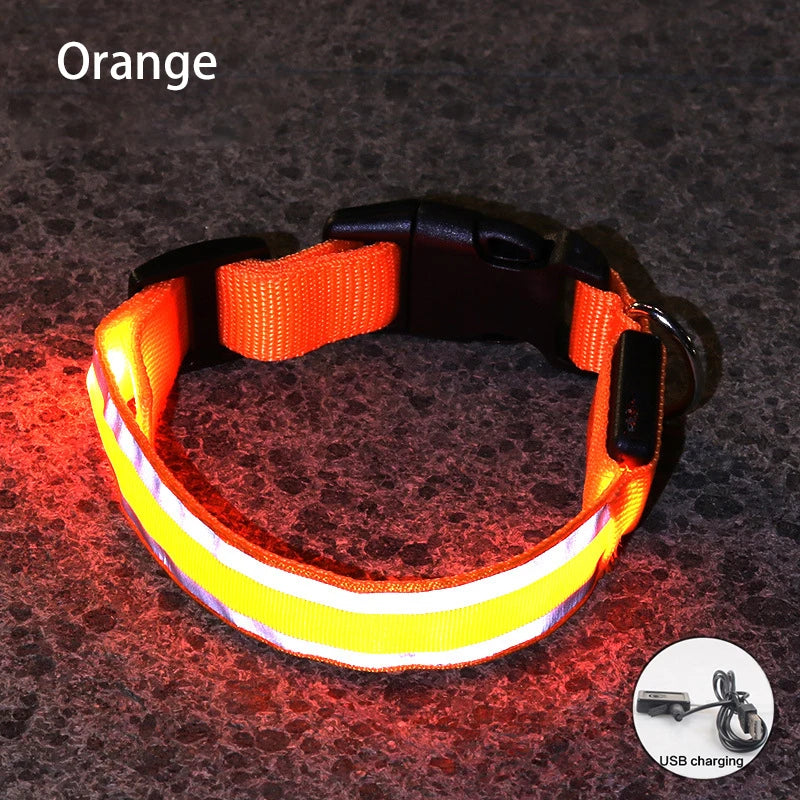 USB Rechargeable/Button Battery Dog Collar Light Luminous Flashing Glowing Nylon Reflective LED Dog Collar Night Safety For Cats