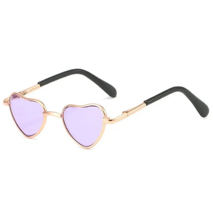 Funny Pet Glasses Heart-Shaped Metal Sunglasses for Cats Small Dogs Dolls Cosplay Party Costume Photo Props Cosplay Eyeglasses