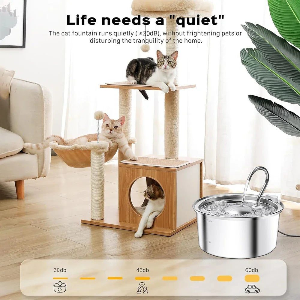 Stainless Steel Pet Water Feeder Cat Automatic Water Fountain USB Electric Mute for Cat Dog Filter Fountain Smart Drinking Bowl