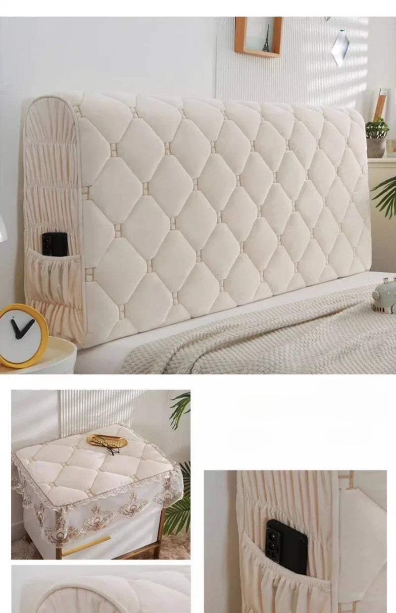 Bed Thicken Luxury Velvet Quilted Headboard Cover Solid Color High Grade All-inclusive Bedside Cover Soft Plush Bed Head Cover