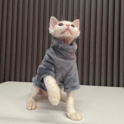 Sphynx Cat Sweater Coat Turtleneck Winter Warm Hairless Cat Clothes Soft Fluff Pullover Shirt Puppy Jacket Chihuahua Clothing