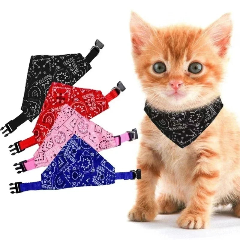 Cat Collar Lovely Adjustable S/M/L Size Dog Cat Necktie Pet Triangular Saliva Tie Scarf Dog Bandana Collar With PU Leather