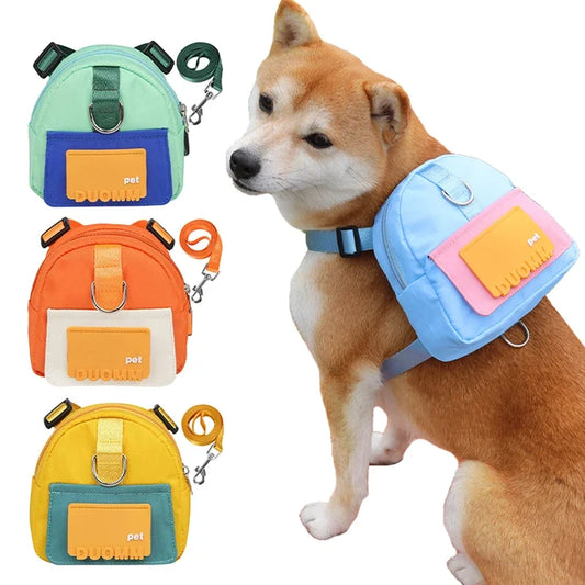 Pet Backpack With Harness Collar Outdoor Travel Portable Dog Training Treat Pouch Puppy Snack Reward Waist Bag Dogs Poop Bags