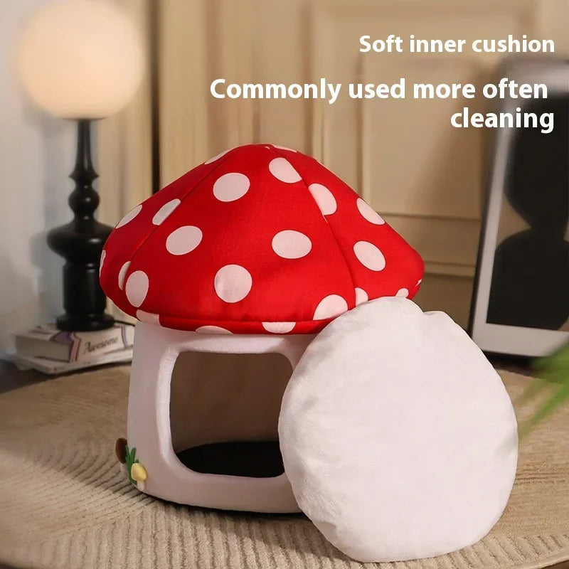 Red Umbrella Mushroom Kennel, Winter-warm Closed House, Cat Shelter. All-seasons Pet Nest For Winter