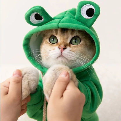 Autumn Winter Cat Hoodies Small Cats Dogs Cute Frog Shaped French Bulldog Puppy Soft Warm Fleece Costume Chihuahua Sweatshirts