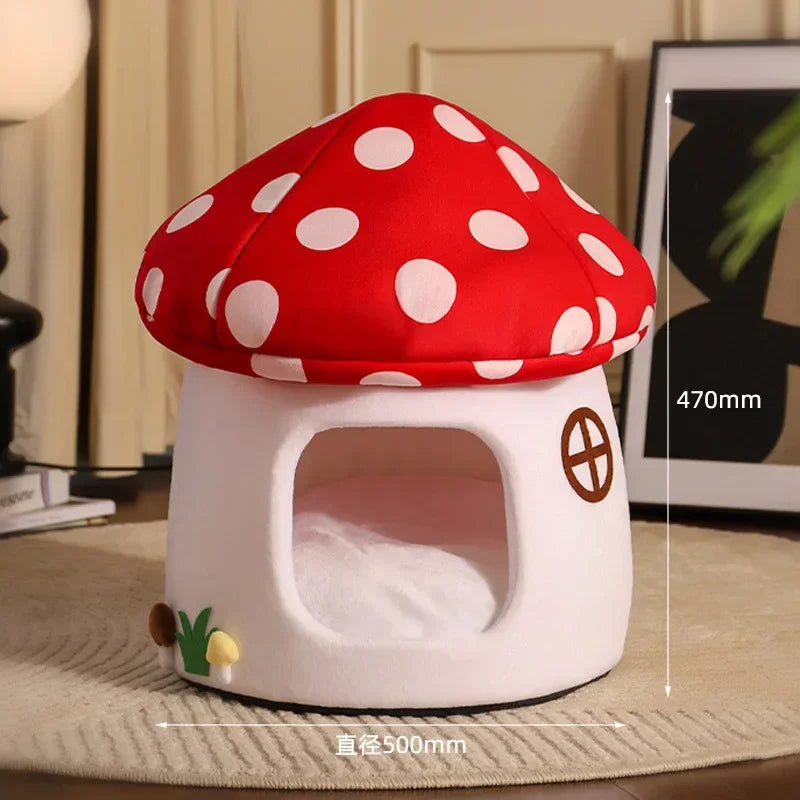 Red Umbrella Mushroom Kennel, Winter-warm Closed House, Cat Shelter. All-seasons Pet Nest For Winter