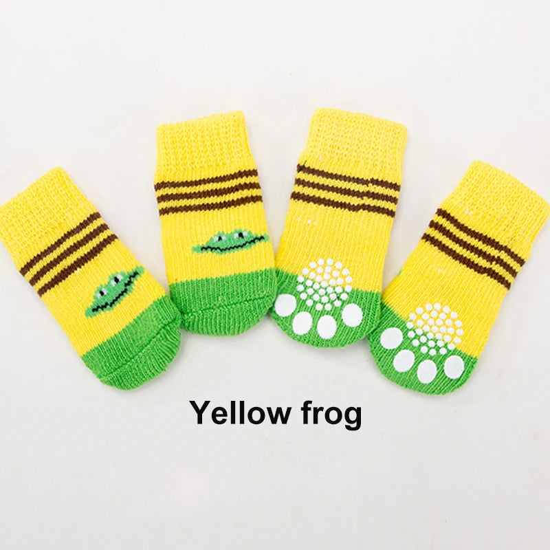 4pcs/Set Cute Puppy Dog Knit Socks Autumn Winter Pet Socks Anti-Slip Knitted Small Dogs Shoes Warm Paw Protector Dog Accessories