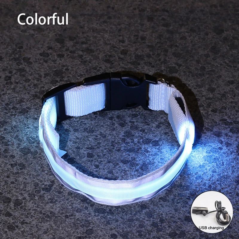 USB Rechargeable/Button Battery Dog Collar Light Luminous Flashing Glowing Nylon Reflective LED Dog Collar Night Safety For Cats