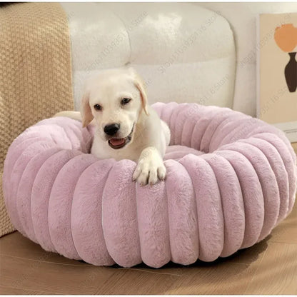 Plush Pet Nest Winter Cat Nest Dog Nest High Weight Straight Strip Plush Pet Mat Detachable Washable Round Cat Bed