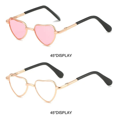 Funny Pet Glasses Heart-Shaped Metal Sunglasses for Cats Small Dogs Dolls Cosplay Party Costume Photo Props Cosplay Eyeglasses