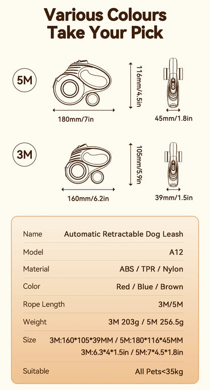 ROJECO Automatic Retractable Dog Leash 3M/5M Extendable Rope For Outdoor Travel Walking Hiking Small Dogs Traction Rope Cat Lead