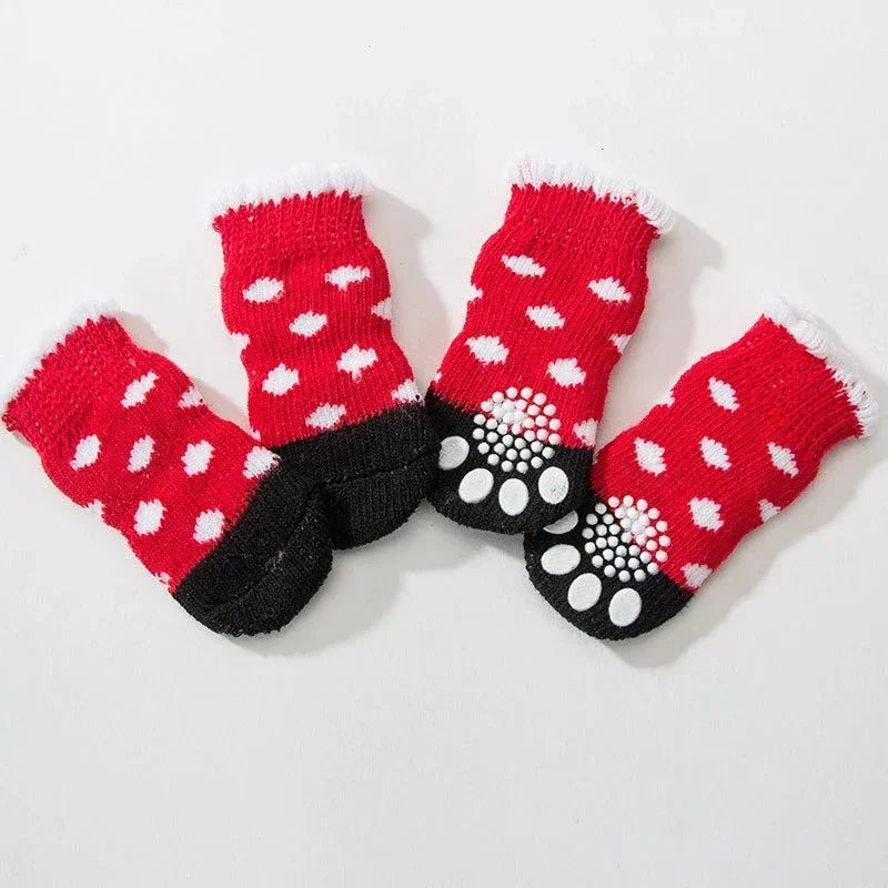 4pcs Winter Pet Dog Socks Small Cat Knit Warm Socks Dog Anti-slip Socks Chihuahua Thick Paw Protector Booties Pet Accessories