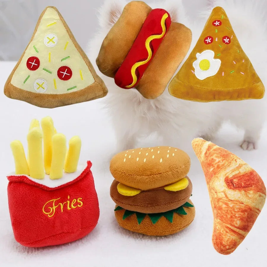 Pet Plush Toys Pizza Burgers Pet Sound Toys Dog Bite and Grind Resistant Pet Supplies Pomerian Dog Accessories Puppy