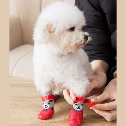 Waterproof Pet Dog Boots Shoes Creative Velcro Dogs Knitting Warm Socks Outdoor Dog Walking Anti-slip Rain Snow Boots