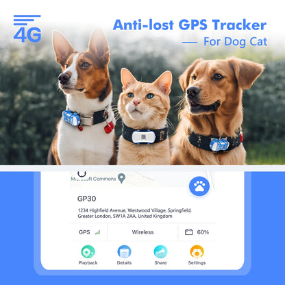 Dog Cat Tracker Smart Light Sound Search Lost Finder Waterproof Tracking Device for Pets with Free Trial