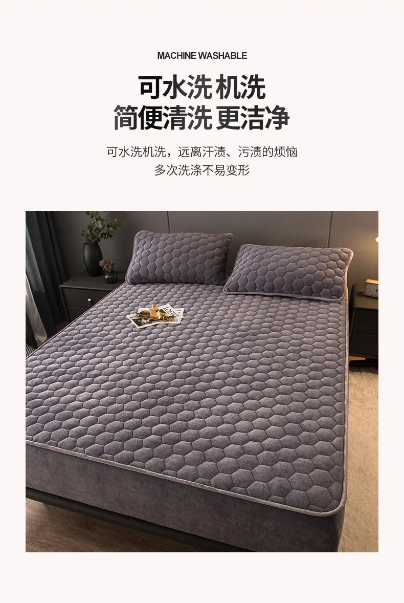 Mattress Protector Thickened Pure Cotton Queen Fitted Sheet Plush Anti-slip Bedspread Pillowcase Single Double King Queen Bed 이불