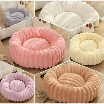 Plush Pet Nest Winter Cat Nest Dog Nest High Weight Straight Strip Plush Pet Mat Detachable Washable Round Cat Bed