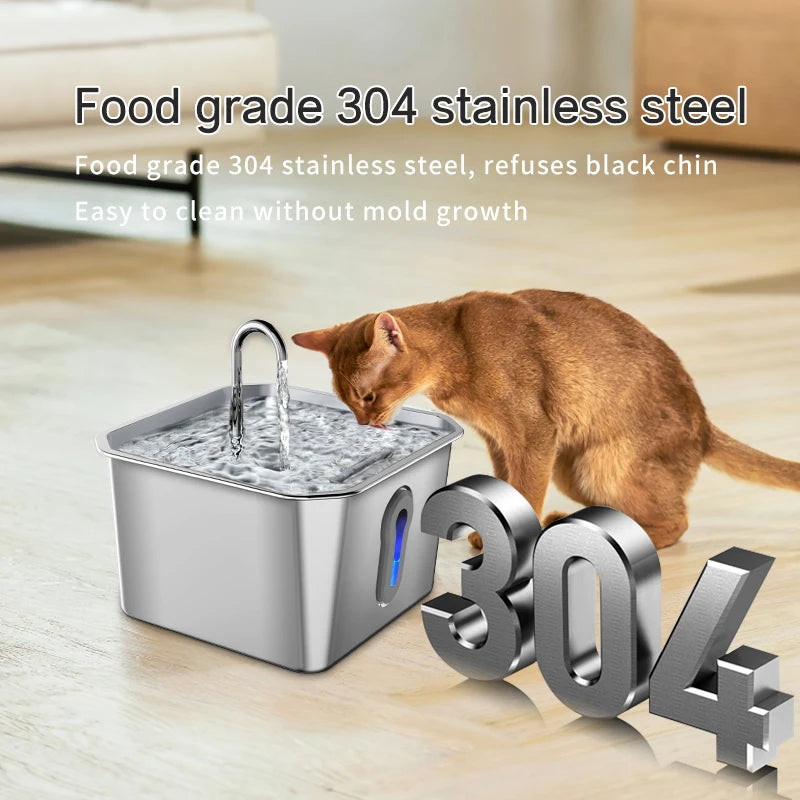 304 Stainless Steel Cat Water Fountain - 4.0L Capacity With High-Power Silent Pump USB Adapter Triple Filtration Cat Accessories