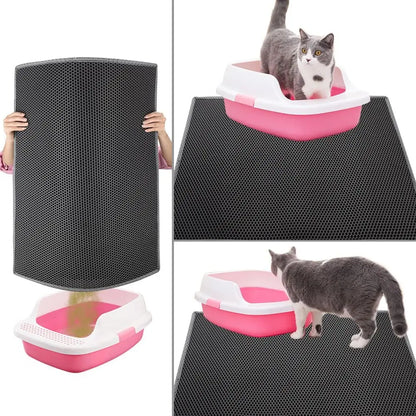 Cat Litter Mat Waterproof Urine Proof Kitty Litter Mat Honeycomb Double Layer Litter Box Mat Skidproof Soft EVA Cat Litter Mat